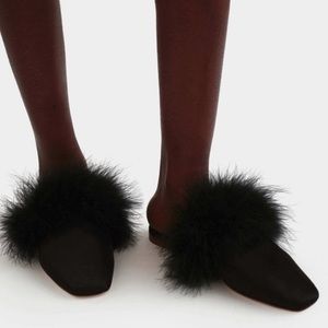 Sleeper Manon Mules with Detachable Feathers in Black